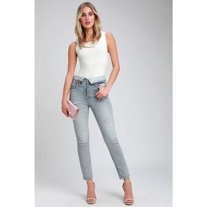Pistola Nico Light Blue Distressed High Rise Mom Jeans